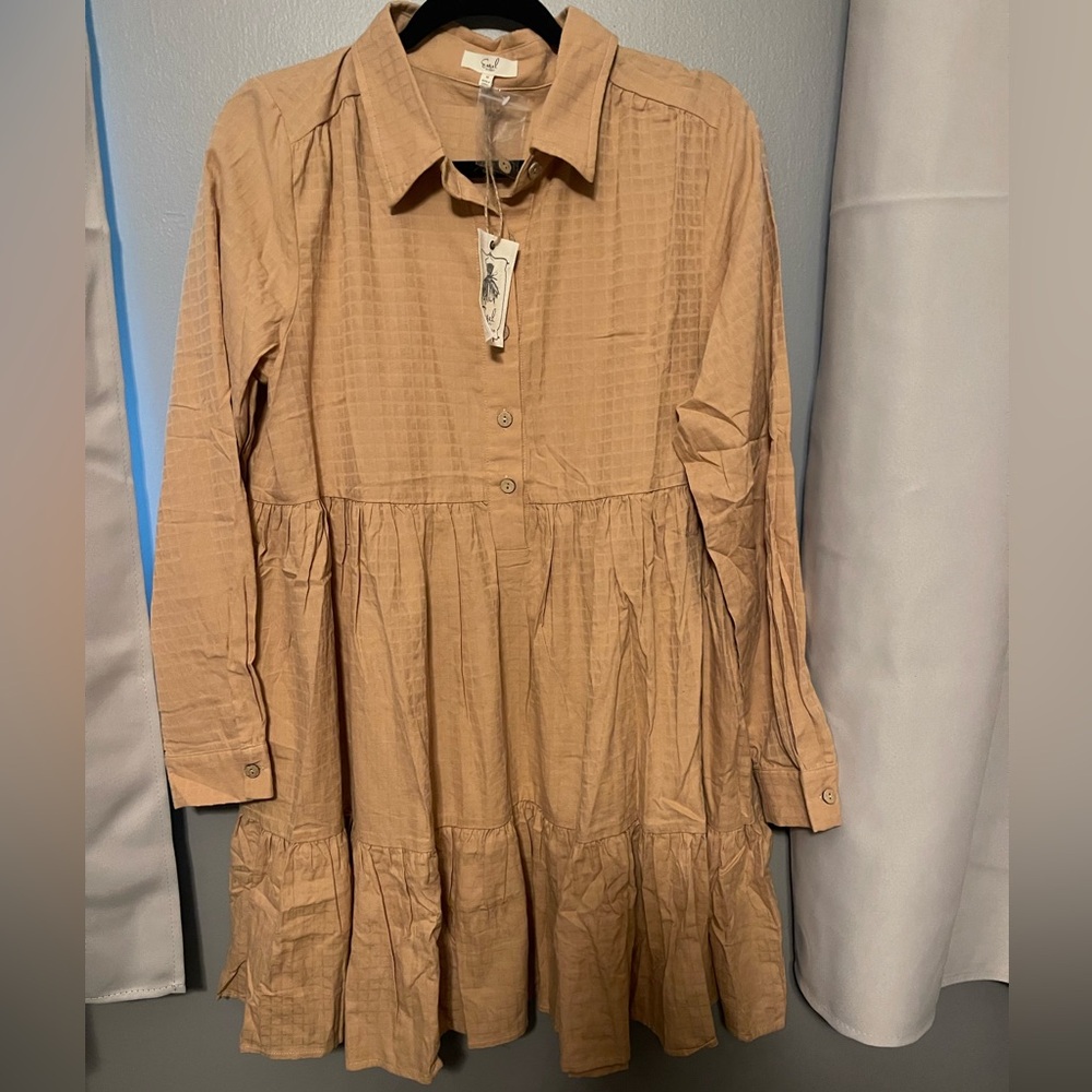 129 Easel Tan Long Sleeve Dress - Picture 2 of 3